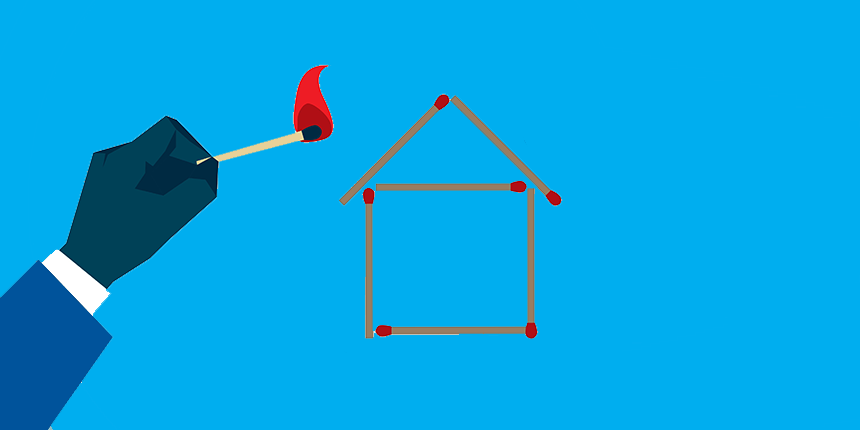 Vector image of house made from matches being set alight