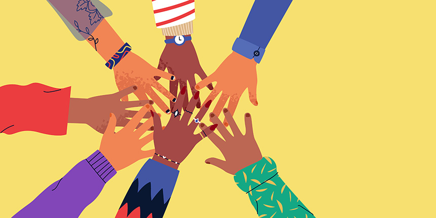 illustration of seven hands joining in the middle