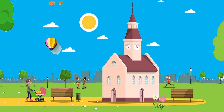 Vector image of Church in a park