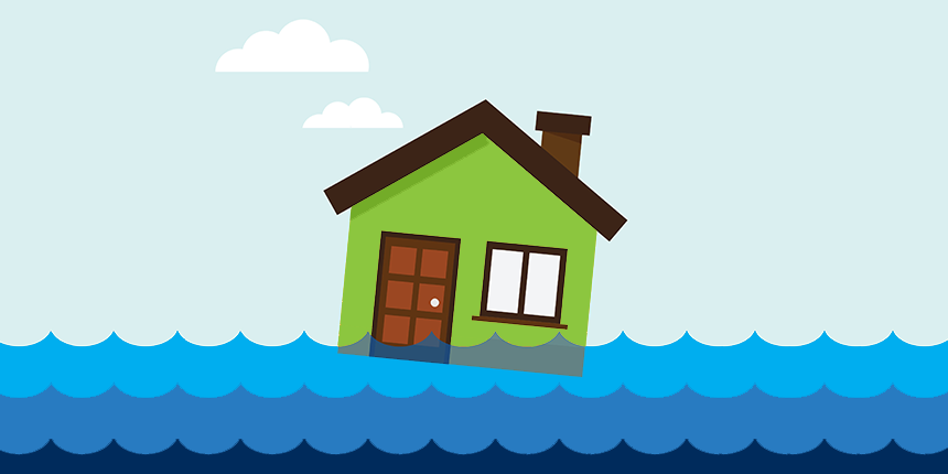Vector image of house floating on water